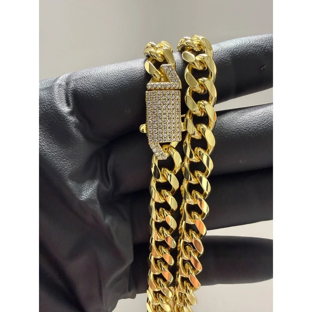 cuban chain necklace 18k gold filled iced out push button box lock 24 inch 9.5mm